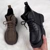 Retro Classic Round Toe Modern Boots for Womens Platform Shoe Spring/wiinter Lace Up Side Aipper Anti Slip Bottom Short Boot