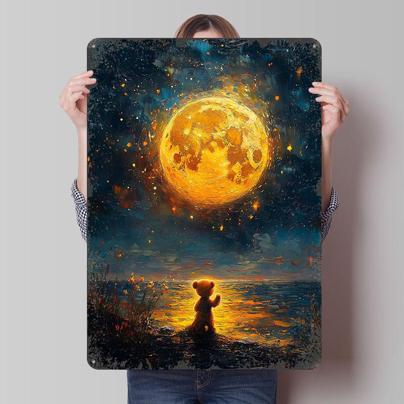 

Midnight Teddy Bear Printed Poster Customized Wall Art Retro Vintage Metal Tin Signs for Setup Decorations Coffee Bar Home Decor 20x30cm（7.8x11.8inch）