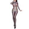 Women Sheer Lingerie Jumpsuit Long Sleeve Front Zipper Crotchless Design Glossy Silky Bodysuit Club Wear