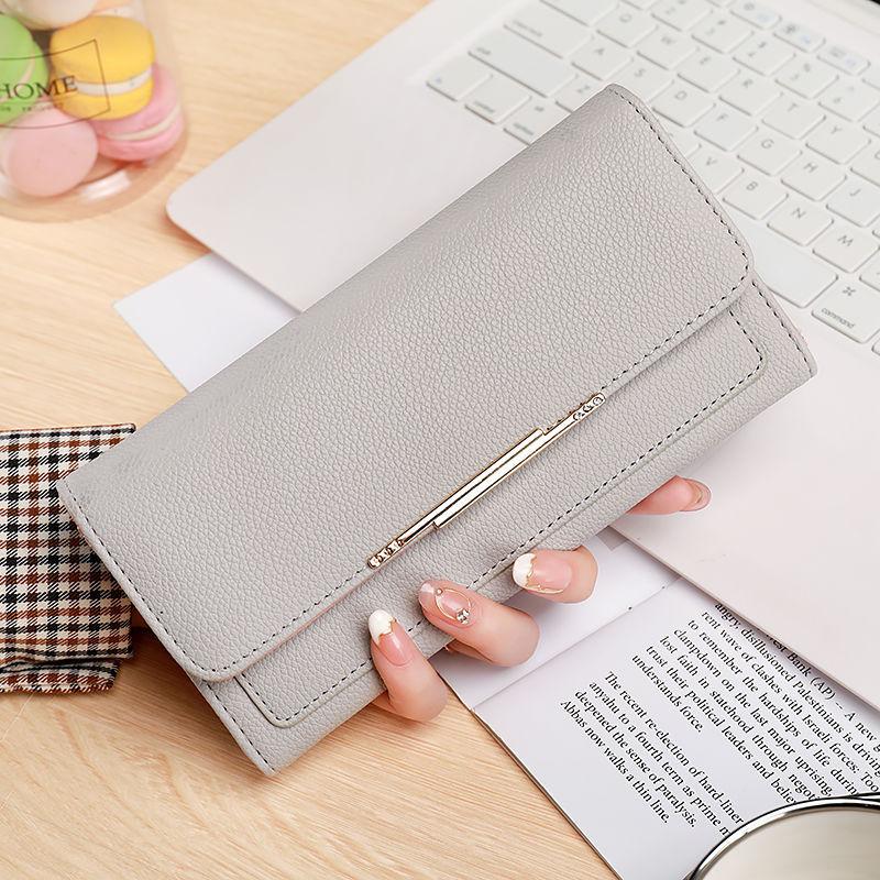 Women's wallet long three-fold lychee pattern fashion light luxury women's multi-card card bag ID clip change bag wallet