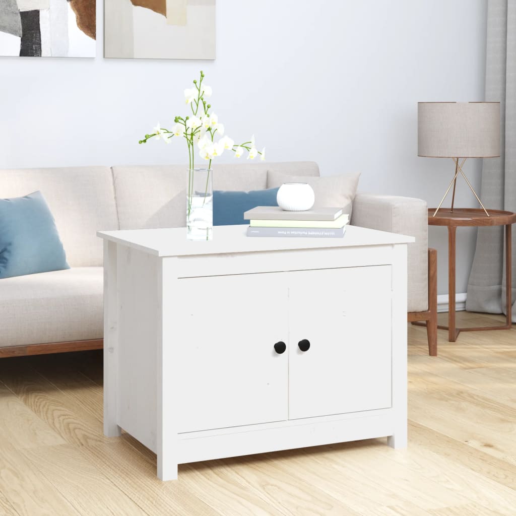 Vidaxl Stolik Kawowy, Biały, 71X49X55 Cm, Lite Drewno Sosnowe