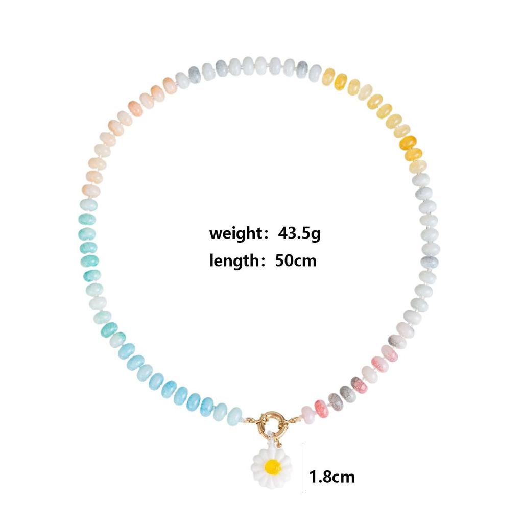 Handmade Flower Pendant Colored Beaded Neck Chain Ladies Beach Dopamine Necklace