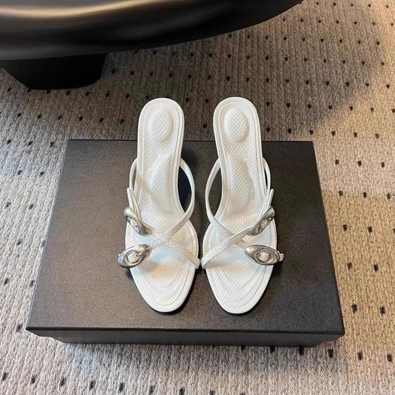 Fashion Summer 2025 New A-Style Metal Buckle Cross-Strap High-Heeled Sandals, Thin Heels, Sexy Open-Toe Slippers, And Women'S Flip-Flops