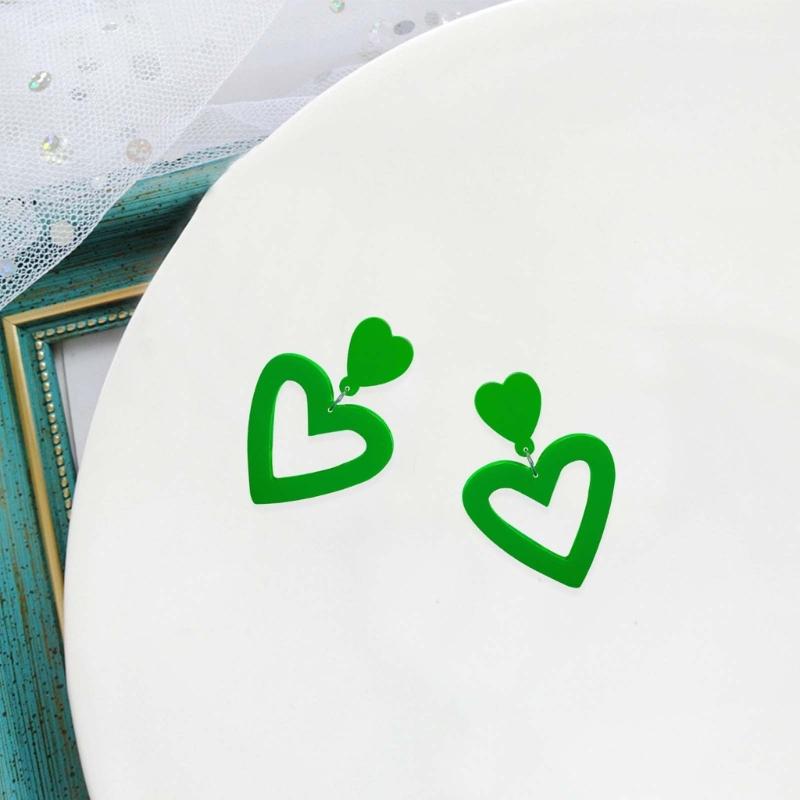 Stylish Heart Acrylic Earrings Pink Ear Drops Lady Party Hollow Heart Statement Earring Valentines Day Gift Lightweight