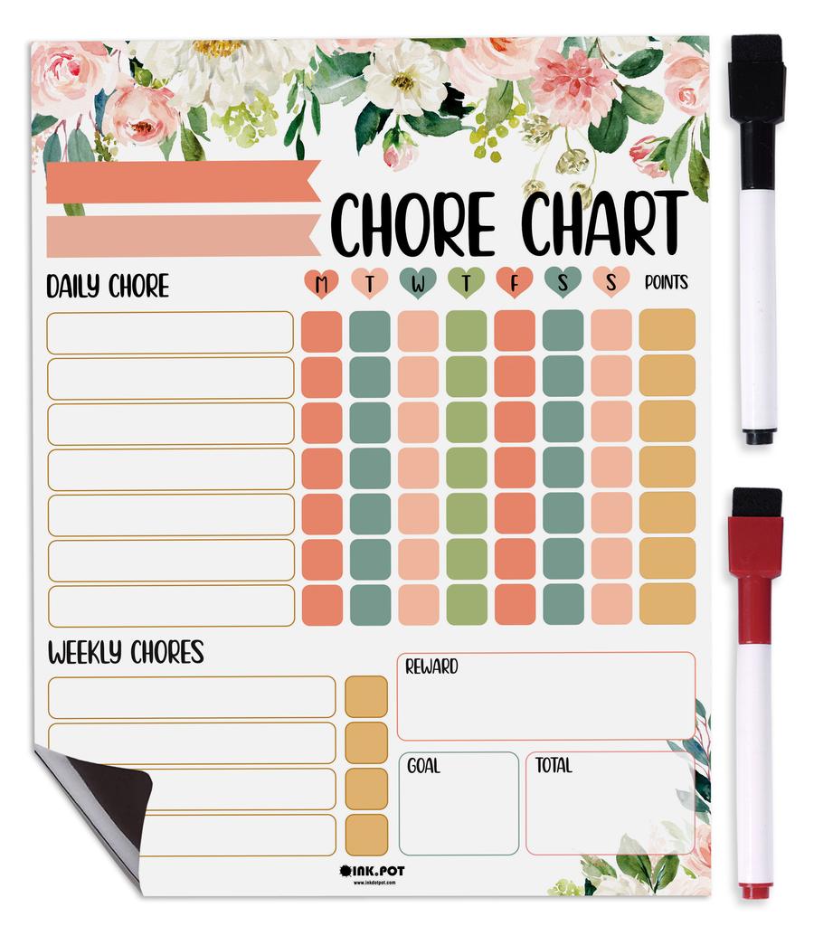 Inkdotpot Magnetic Dry Erase Weekly  Daily Chore Chart Schedule Board for Kids Chores Reward Chart,Good Behavior Chart
