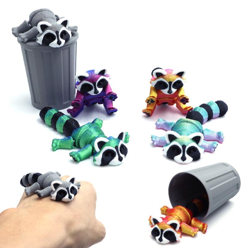 3D Printed Articulated Raccoon Animal Toys Multi-Jointed Movable Fidget Toy Landscape Desktop Decorations Home Model Kids Gifts