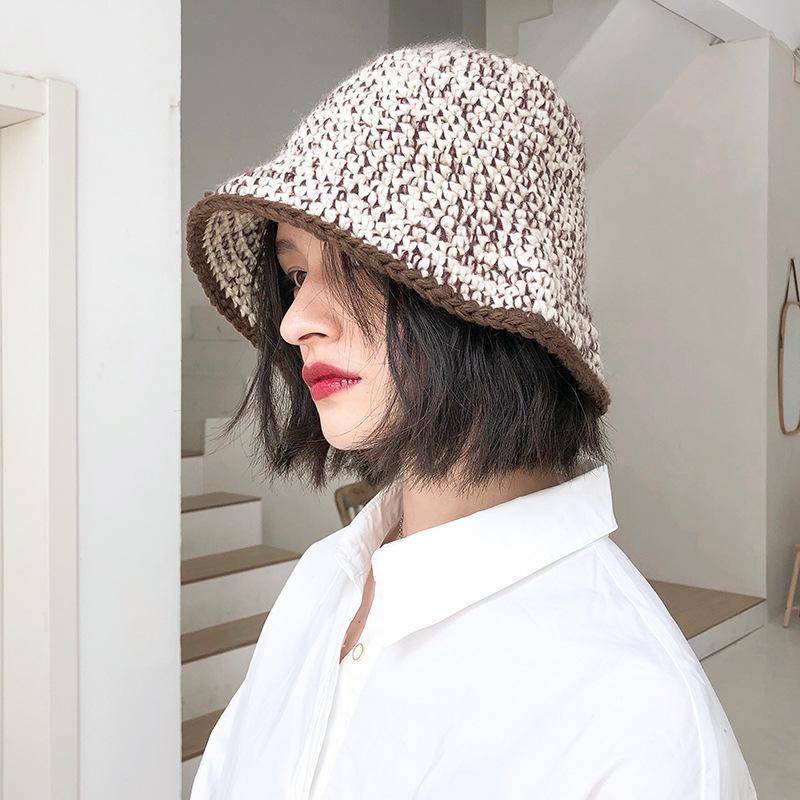 New retro knitted bucket hat women's autumn and winter fashion warm wool hat versatile basin hat tide