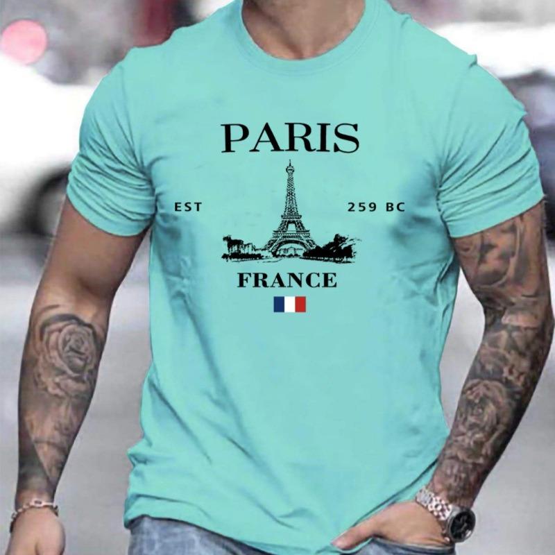 Paris Print Men's Crew Neck Fashionable Summer Spring Athletic Style Comfort Fit T-Shirt Short Sleeve Sports Comfortable T-shirt