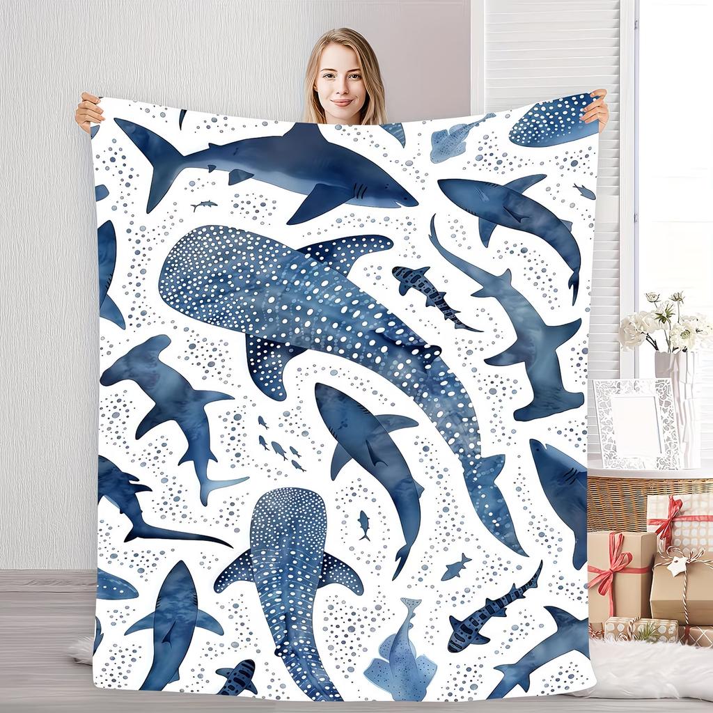 Ocean Blue Whale Shark Flannel Blanket Soft and Comfortable Design for Home Use Blankets