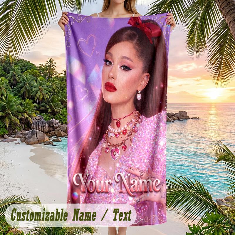Ariana Grande Beach Towel, Personalized Custom Name Text, Quick Dry Large Absorbent Towel For Beach Pool