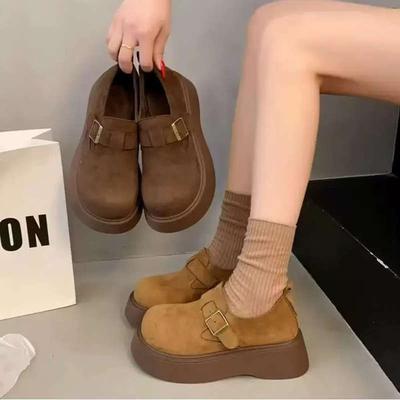 Thick-soled Heightening Single Shoes All-inclusive Boken Fishing Women's Spring New Retro Maillard Boken Shoes