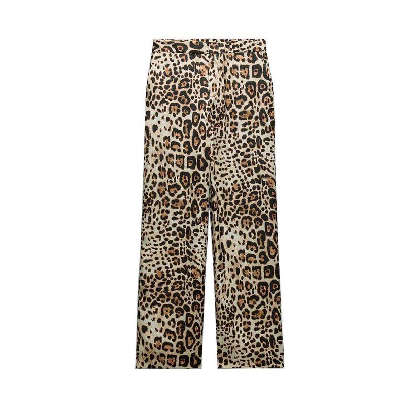 

Spring and Summer New European and American Lapel Long Sleeves Shoelace Animal Pattern Print Shirt 2824267 Straight-Leg Pants 3318266 Pants L