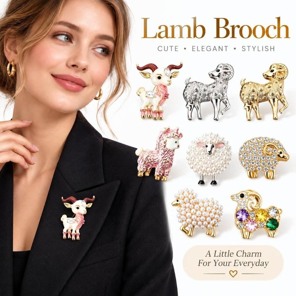 Shiny Rhinestone Lamb Brooch Faux Pearl Lapel Pin New Clothing Fixing Pins Coat Scarf Decoration