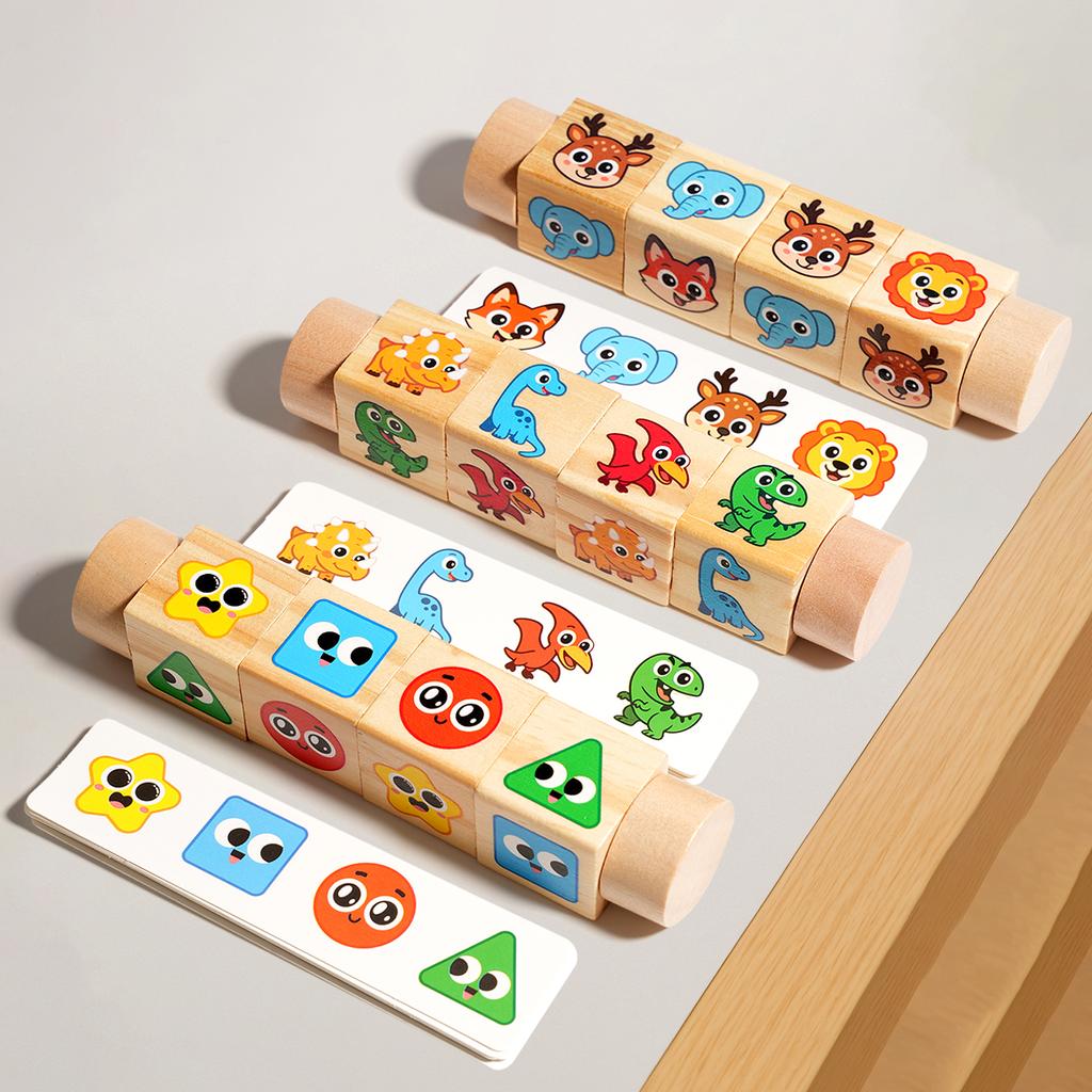 1PC Cartoon Pattern Rotating Matching Building Blocks Children's Educational Early Learning Color Recognition Matching Game