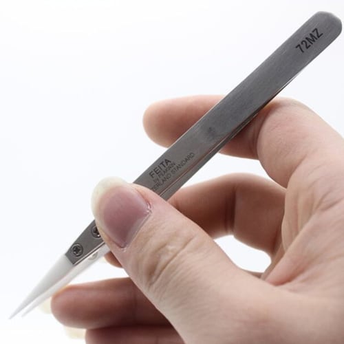FEITA Precision Ceramic Tweezers with Heat-Resistant and Anti-Magnetic White Sharp Ceramic Tips - for Electronic Repair, DIY Hobbies (1 Piece)