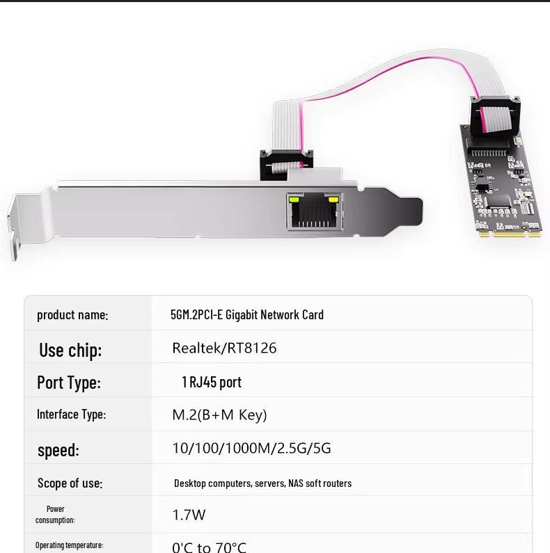 M.2 2.5G/1G High-Speed PCIe RJ45 Network Card for Desktop