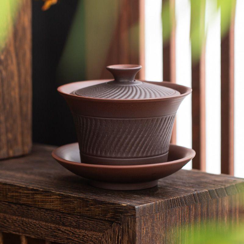 Hovering Zisha Tea Tureen, Semi Handmade Teaware for Brewing Tea, Gaiwan with Lid, Saucer, Household Ceramic Drinkware, Creative