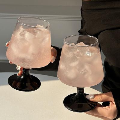 Black Stemmed Goblet Glass Modern Wide Bowl Cocktail Cup for Iced Drinks and Beverage Serving Premium Feel Juice Bubble Cup