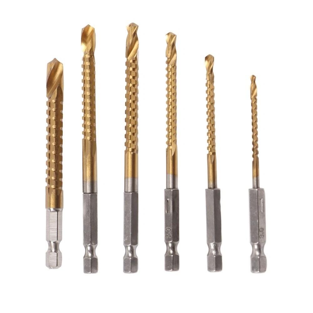 6 Stück Titanbeschichtete Spiralbohrer HSS Sechskant Schaft Bohrer Set Gezackter Schnitt 3-8mm Holzbearbeitungswerkzeuge