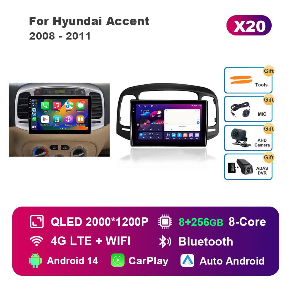 Car Radio Multimedia Player for Hyundai Accent 2008 - 2011 Android 14 System GPS Navigation HD Screen  WiFi Bluetooth Head Unit