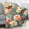 Floral Butterfly Blanket Vintage Peony And Daisy With Monarch Butterflies Soft Fleece Throw Cozy Home Decor Gift For Women
