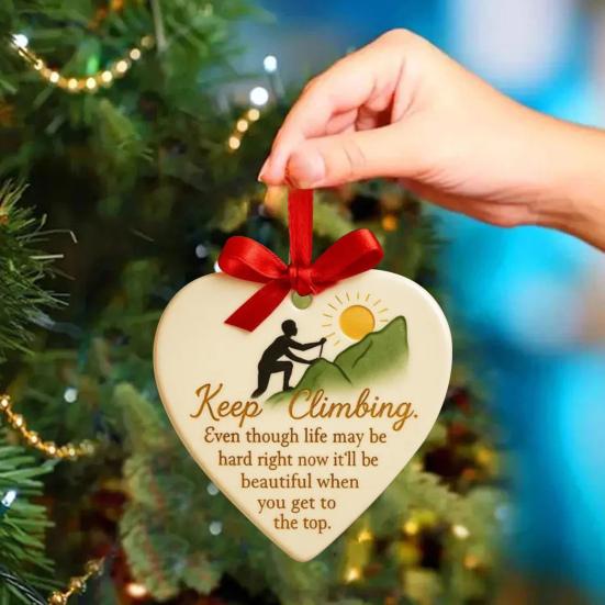 Keep Climbing Heart Ornament Inspirational Heart-Shaped Rock Climb Hanging Ornament for Xmas Tree Keepsake