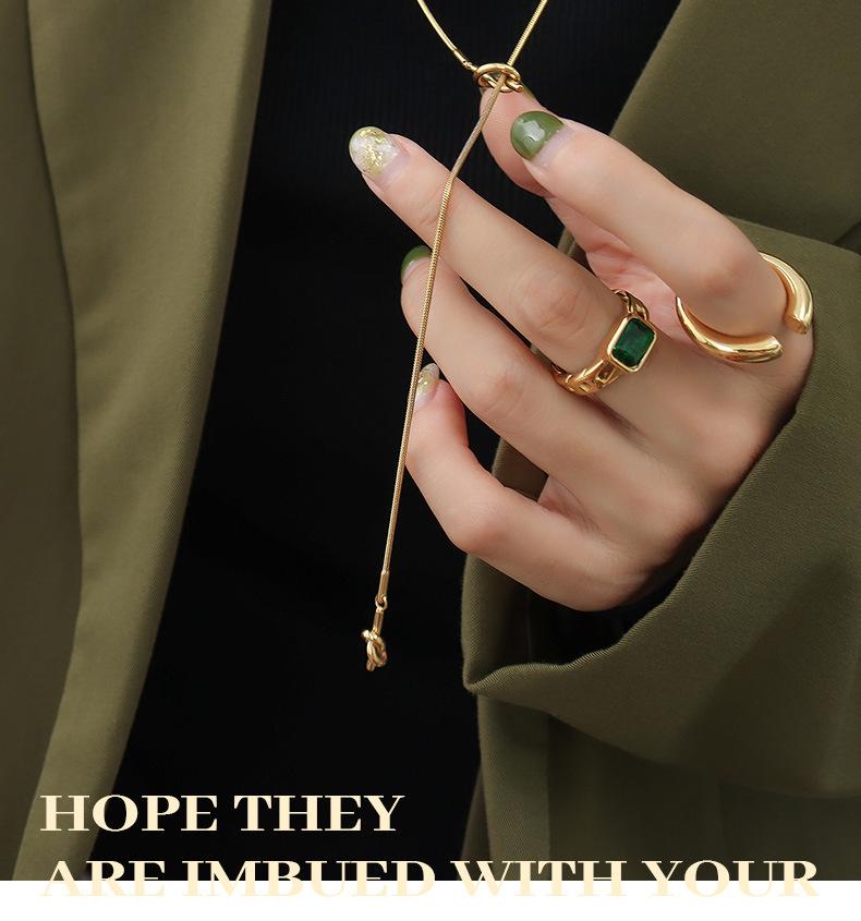 18K Gold Plated Korean Geometric Heart Knot Tassel Necklace M045