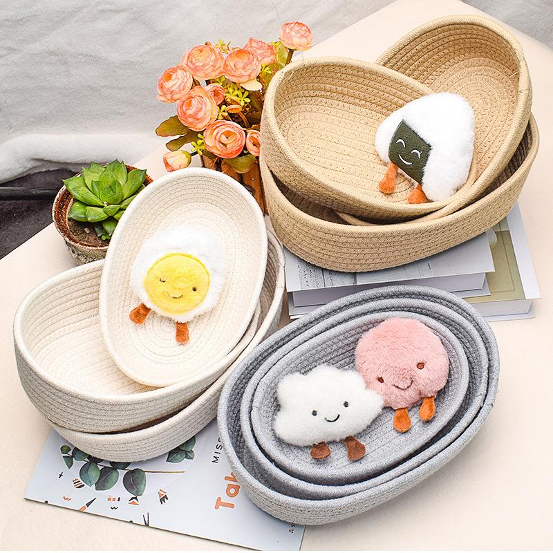 3PCS Cotton Rope Storage Basket Woven Nordic Oval Organizer Container Bins Decorative Desktop Storage Boxs for Clothes Books Towels Cosmetics