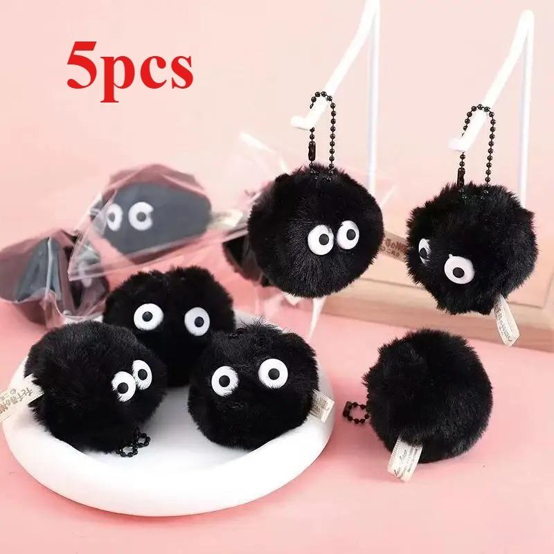 5pcs Pet Toy Coal Ball Figurines Keychains Accessories Cute Plush Black Coal Ball Cartoon Bag Pendants