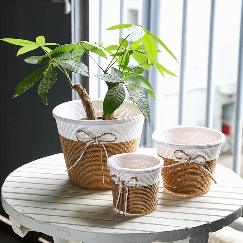 Paper Rope Braided Braided Flower Pot Waterproof Woven Basket Plant Pot  for Indoor Outdoor Plants