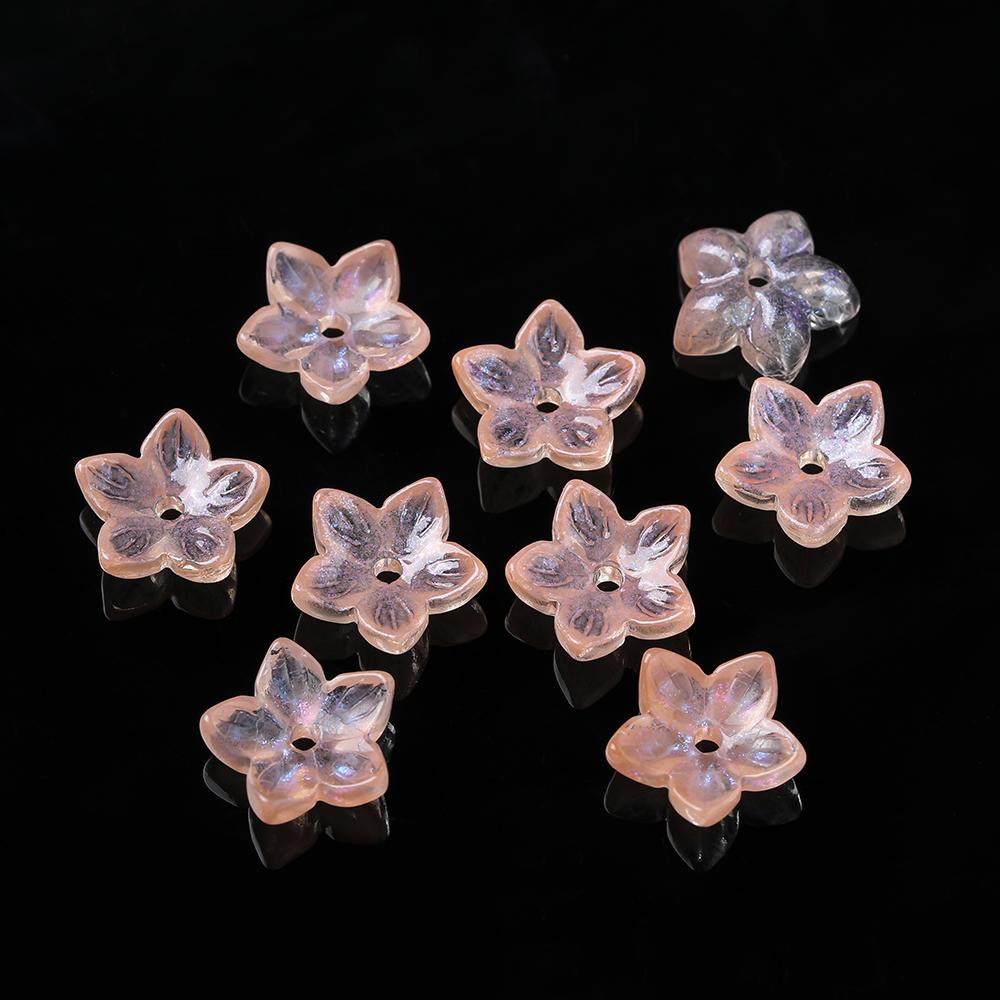 20pcs Glass Flower Shaped Beads Caps Five Petaled Flowers Loose Spacer Beads for DIY Jewelry Making Bracelet Necklace Supplies
