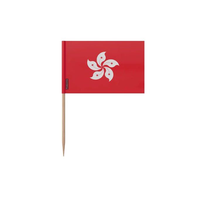 Cure-dents Drapeau de Hong Kong - 6.5 cm - 100 pièces - Plastique adhésif - Bâton en bambou - Pixelforma