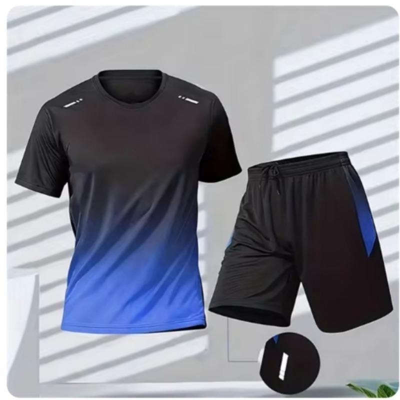 Sommer Fitness Herren Laufshirt mit kurzen Ärmeln + Shorts Zweiteiliges Set Sportbekleidung Lässig Fitness Sport Schnelltrocknende Sets