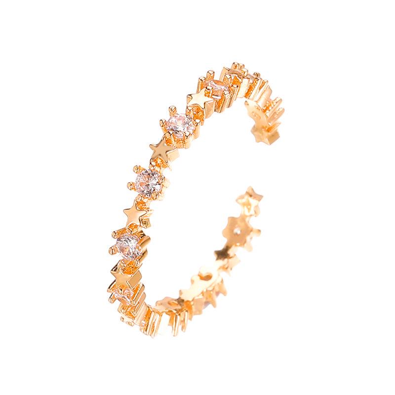 

Корейское простое кольцо с цирконом в виде пентаграммы, открытый дизайн звезды, отделка свежей медью