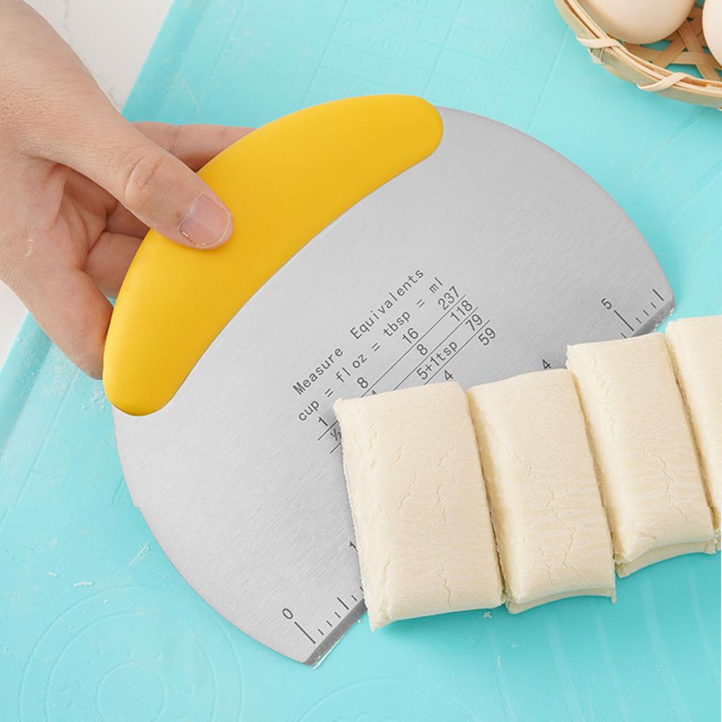 Dough Pastry Scraper with Measuring Scale Stainless Steel Dough Scraper Cutter Rubber Plastic Handle Kitchen Baking