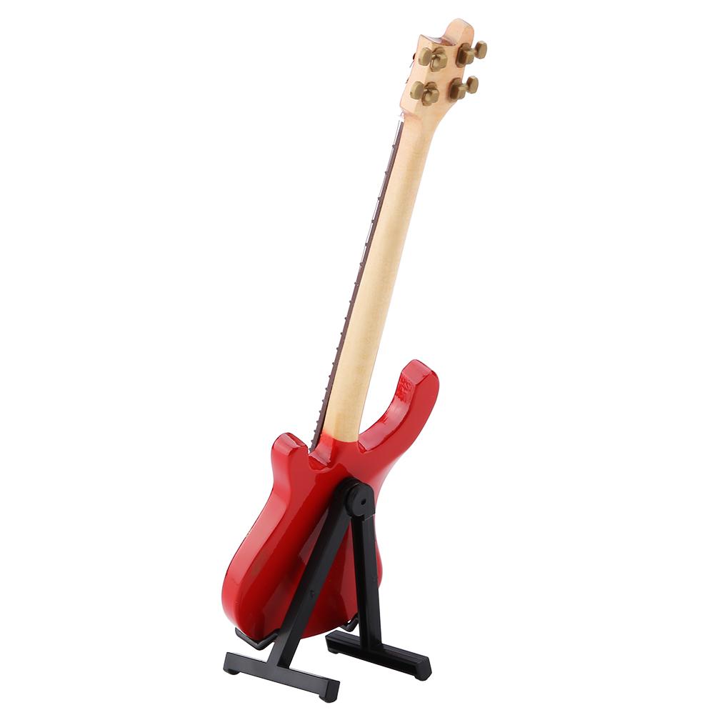 Red Miniature Bass Guitar Replica with Stand and Case Instrument Model Ornaments Christmas Gift