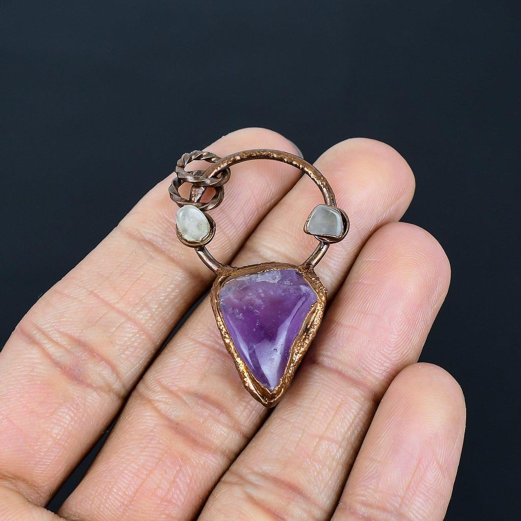 Amethyst Pendant Gemstone Jewelry, Copper Electroformed Pendant, Gift For Women Handmade Pendant