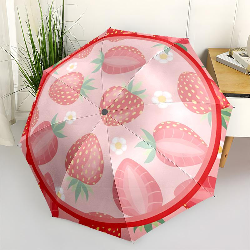 

1pc Strawberry Pattern Umbrella Portable Folding Umbrella Durable Iron Frame, Suitable for All Seasons Home Travel Outdoor yy260319052