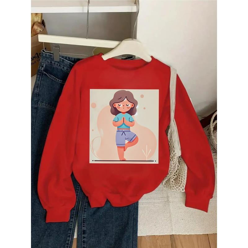 Kids Crewneck Sweatshirt, Yoga Girl Tree Pose Graphic Print,Spring Autumn Casual Sport Tops