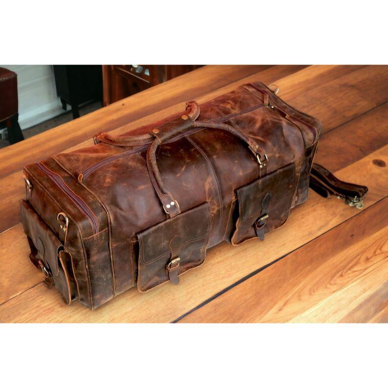 Personalized Leather Duffle Bag Travel Carry On Luggage Overnight Gym Weekender Handmade Duffel Bag Groomsmen Gift Oversized Christmas Gift