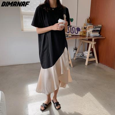DIMANAF 2022 Summer New Fashion Lady Long Dress Elegant Spliced Women Clothing
