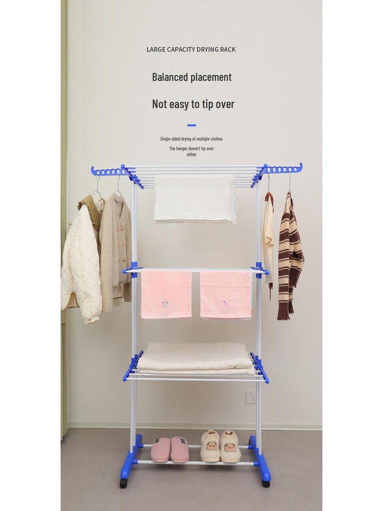 Folding Towel Rack with Retractable Double Rod for Balcony and Floor Drying