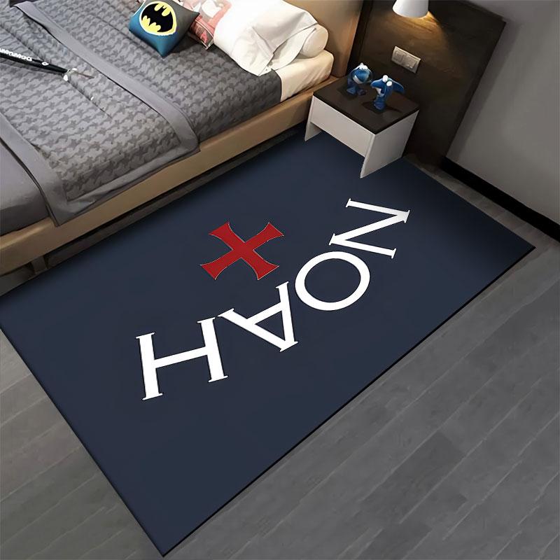 Noah NOAH Lettering Red Cross on Navy Accent Carpet, Navy Red Cross Serif Style Design, Home Decor, Cozy Floor Decor, All Seasons Gift