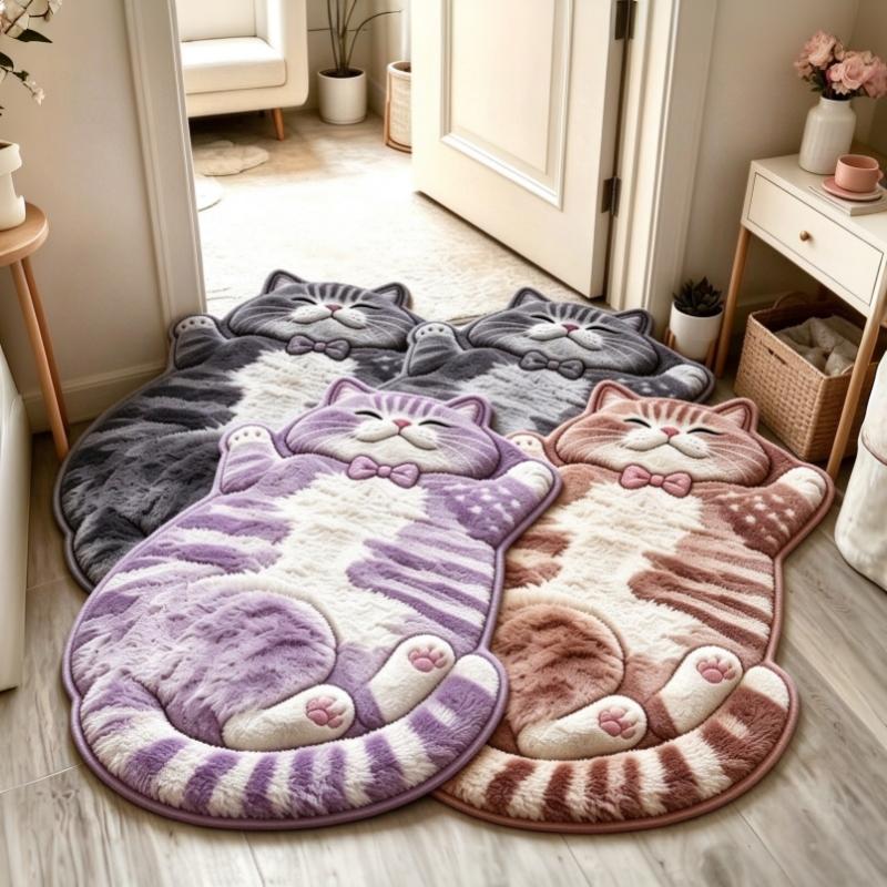 Cute Cartoon Lazy Cat-Shaped Rug Fun Creative Home Decor For Bedroom Beside Floor Mat Entrance Bathroom Washable Soft Carpet
