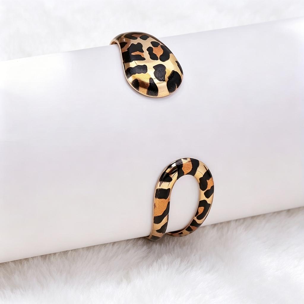 Double S Shape Leopard Print Hollow Shape Bracelet Ring Set Summer Snake Shape Opening Adjustment