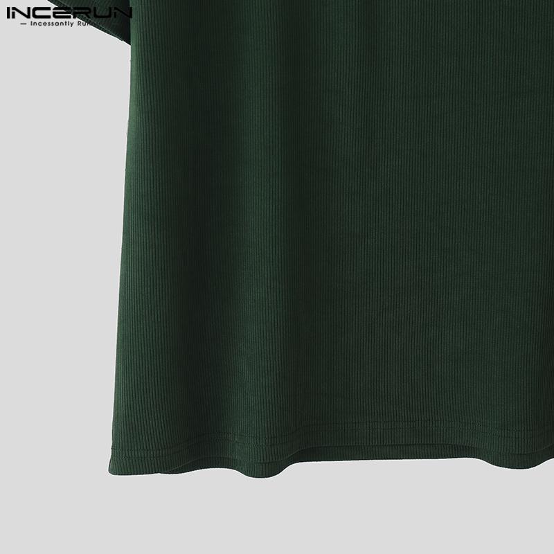 INCERUN Men Round Neck Short Sleeve Zipper Casual Fitted T-shirts