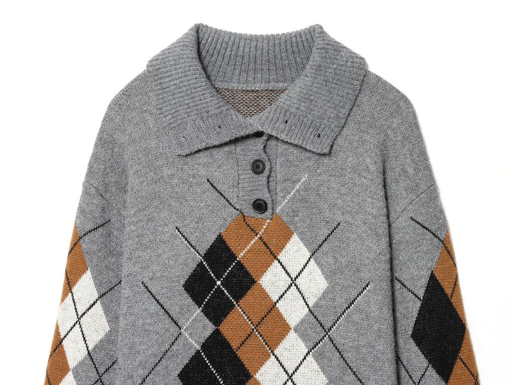 European Fashion Casual Knitwear with Vertical Rhombus Pattern