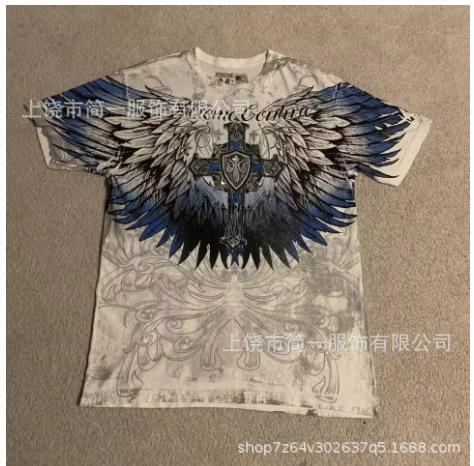 Summer Men's Fashion Skull Letter Printing Trend Slim Fit Casual 3D Digital Printing Short Sleeve Top