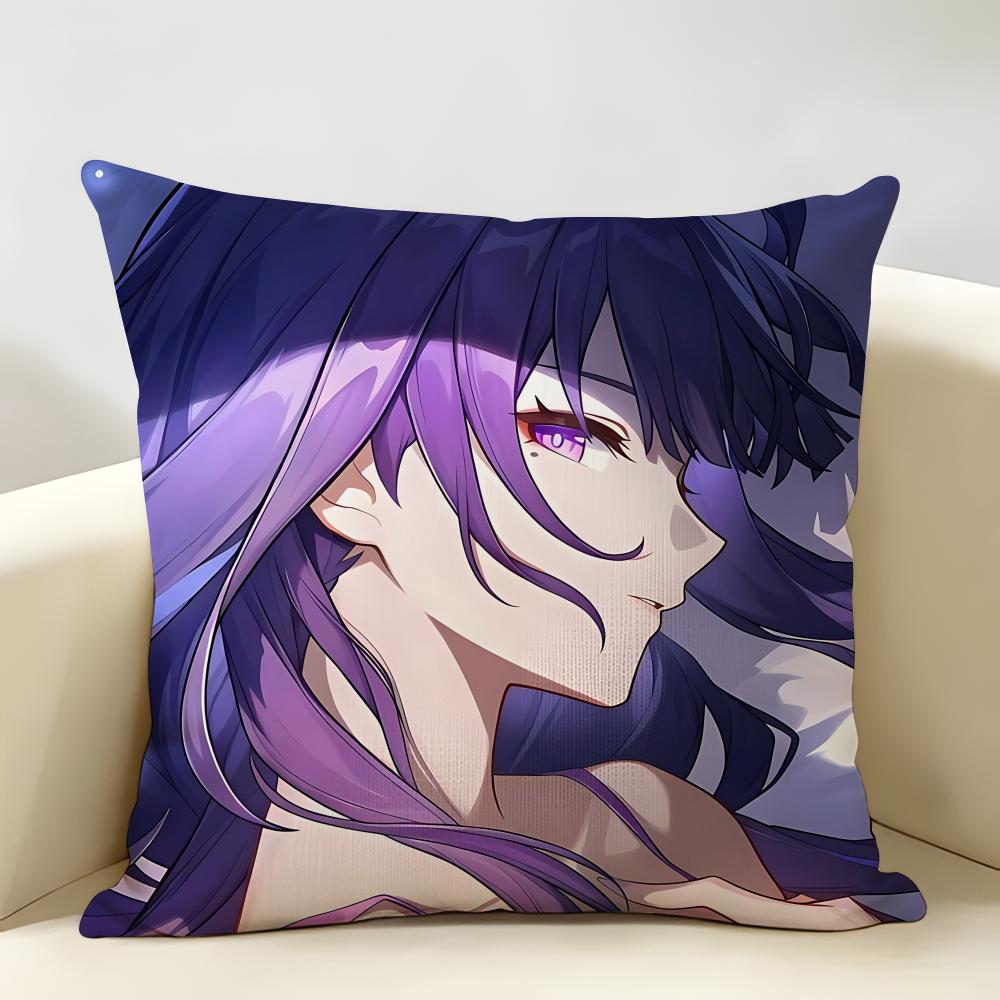 Raiden Shogun Genshin Impact Cushion Cover Natural Linen Organic Fabric DoubleSided Printing Room Sofa Decor Pillow Case