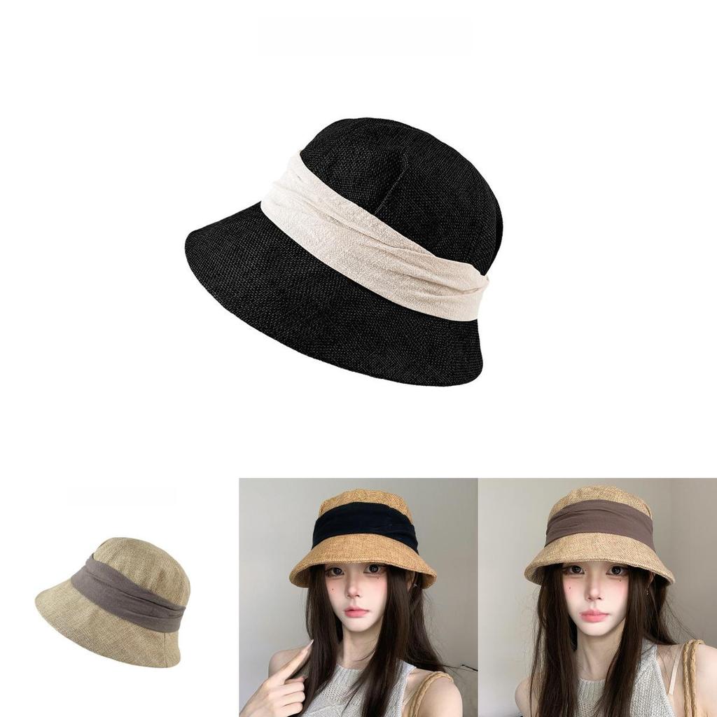 Vintage Cotton Linen Fisherman Hat With Wide Brim Sun Protection For Women Summer Casual Wear